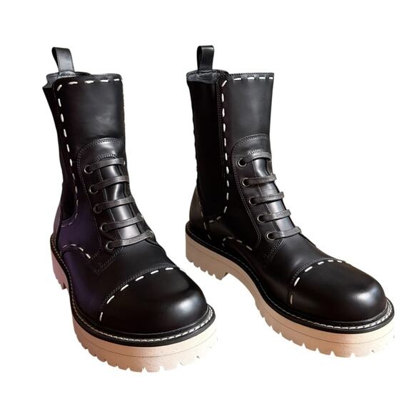 Dolce & Gabbana Shoes - Dolce & Gabbana Leather Combat Boots Mid Calf Contrast Stitch EU 38.5 US 8.5